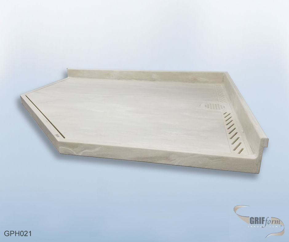 Custom shower pan installation.