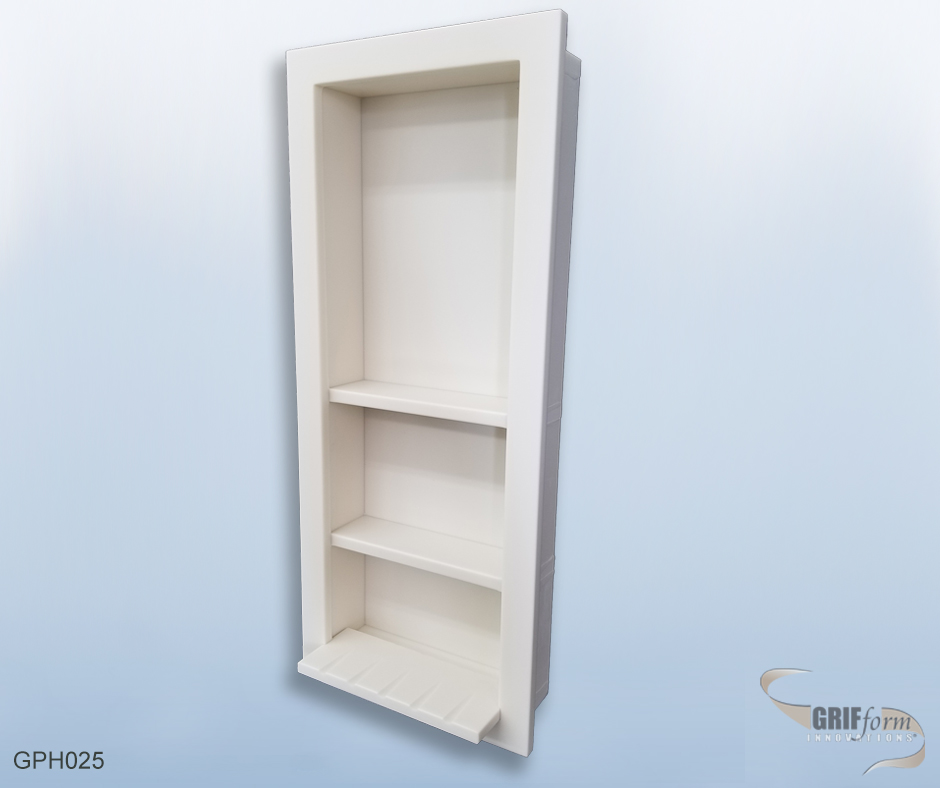 Custom bathroom accessory installation.