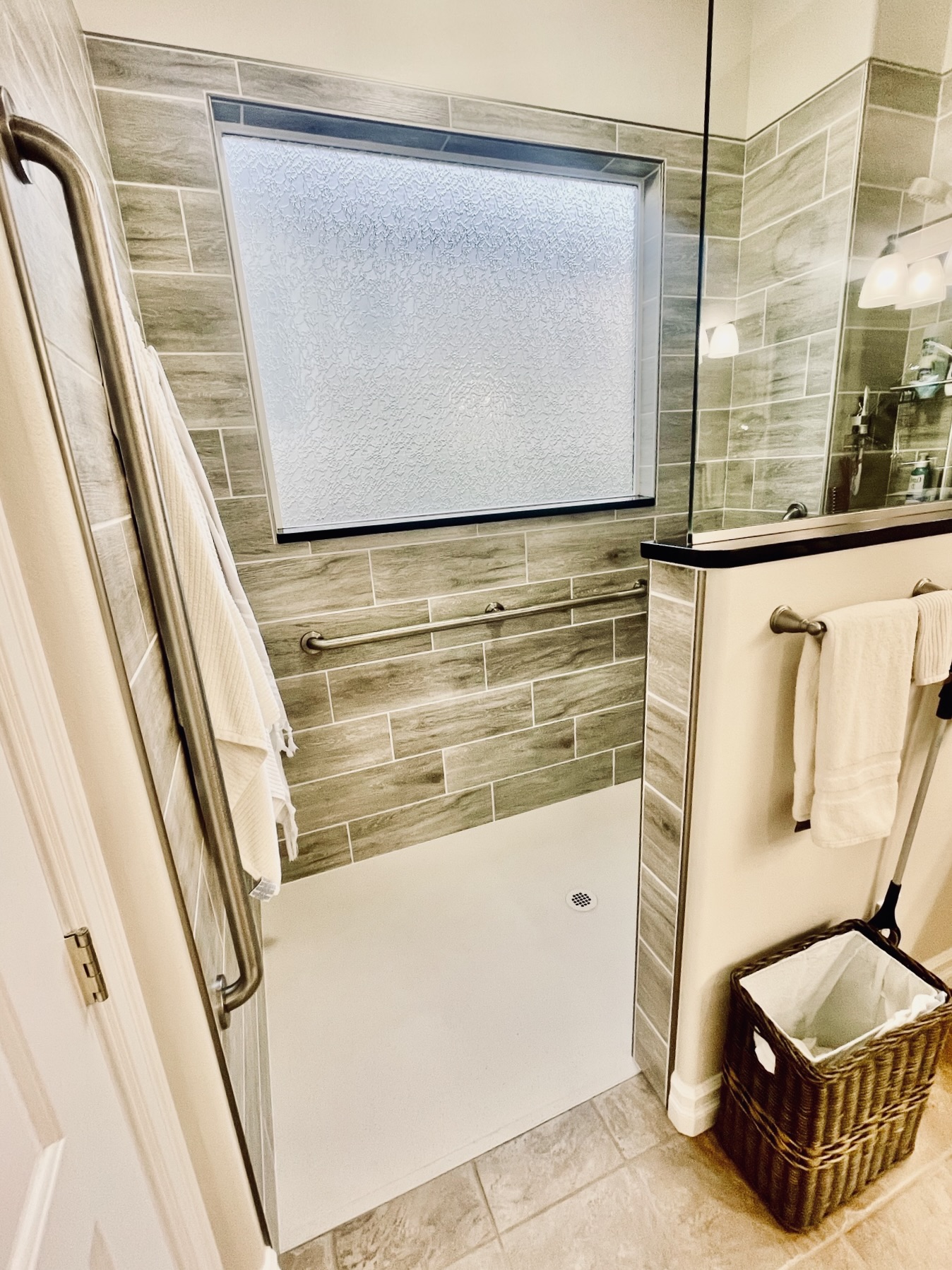 Custom shower pan installation.